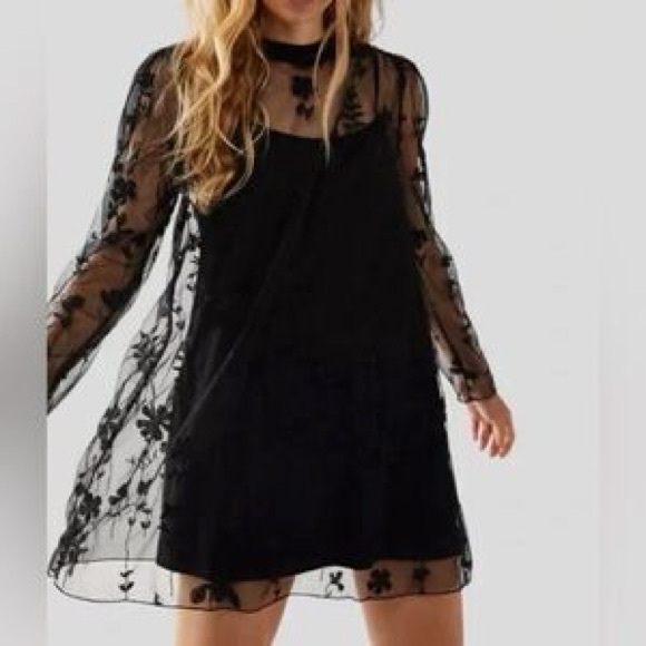 Free People Dresses & Skirts - Free People Cecelia Sheer Mini Dress Black XS (Slip Not Included)